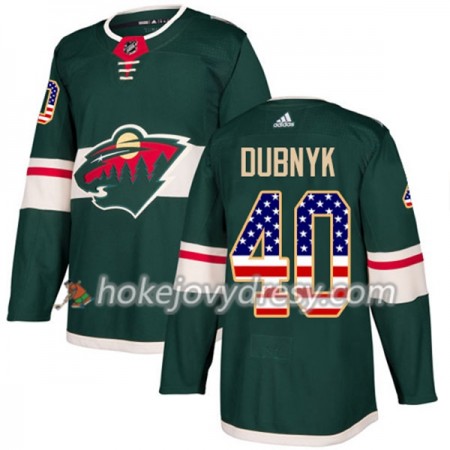 Pánské Hokejový Dres Minnesota Wild Devan Dubnyk 40 2017-2018 USA Flag Fashion Zelená Adidas Authentic